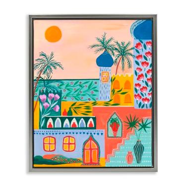 Imagem de Stupell Industries Arte de parede em tela flutuante emoldurada cinza arquitetura da cidade egípcia, design de Nabeela Rumi, 80 x 63 cm