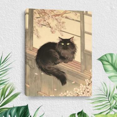 Imagem de Arte de parede em tela de gato de desenho animado, pinturas de arte emolduradas em estilo japonês, decoração de parede, cena da natureza e amantes de gatos, imagem para sala de estar, sala de estar