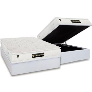 Imagem de Cama Box Baú Casal: Colchão Molas Ensacadas Luckspuma Satisfaction Plus White + Base Crc Courano White (138x188)