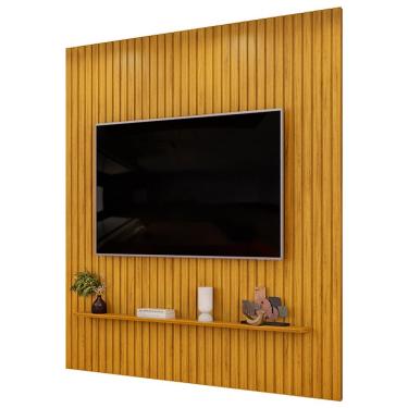 Imagem de Painel Ripado Para TV 75 Pol Sala Quarto 223x240cm Lexa D05 Cedro - Lyam Decor