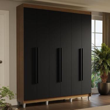 Imagem de Guarda-roupa Casal Com Pés 6 Portas Batentes Rustic-preto-preto Saturno Madesa