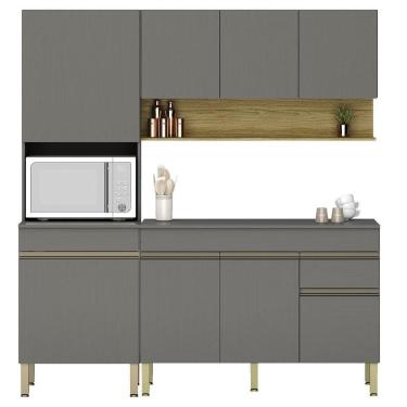 Imagem de Armário De Cozinha 3 Peças Balcão 150cm Com Tampo Lina16 K02 Gris-freijó - Mpozenato