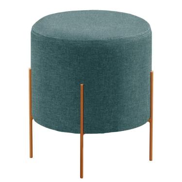 Imagem de Puff Banqueta Odim Luxo Base Bronze Castellar Móbile Linho Azul