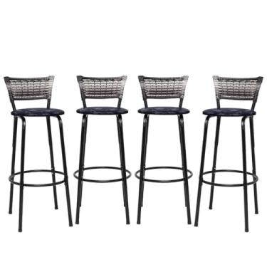 Imagem de Banquetas Junco Degradê Cyber Estrutura Preta Ideal para Bancada Balcão e Cozinha Kit 04 Unidades - Itagold (Floral Preto)