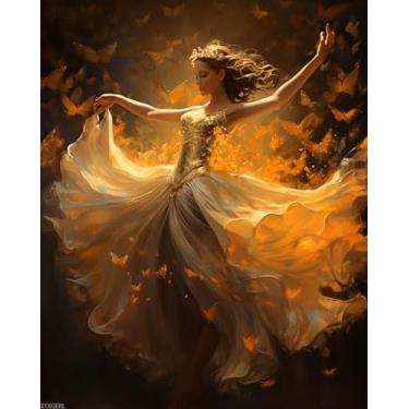 Imagem de XTXGERL Pintura por número para adultos, galas de dança de fadas de borboleta, pintura a óleo para iniciantes, kit de pintura acrílica DIY para presente de decoração de quarto (41 x 50 cm, sem moldura