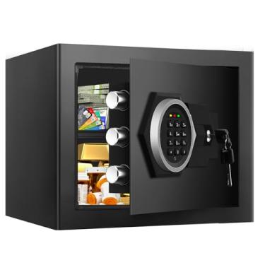 Imagem de SAFE1.2 Cofres pequenos para casa à prova de água e fogo, à prova de fogo, seguro para documentos domésticos, cofre de segurança digital antirroubo com fechadura de combinação, chaves sobressalentes
