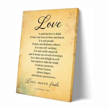 Imagem de Tela cristã 1 Coríntios 13:4-8 Arte de parede em tela, Love is Patient Love is Kind Impressão em tela com escrituras positivas, pintura em tela, decoração de parede para casa, quarto, decoração de