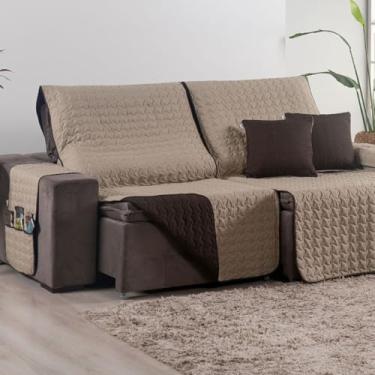 Imagem de Protetor de Sofá Retrátil 3 Lugares King 1,80m Assento Dupla Face 400 Fios Shield Cáqui e Tabaco