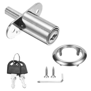 Imagem de PATIKIL Trava de êmbolo de mesa de gaveta, 3,5 cm de diâmetro do cilindro de 6,5 cm de comprimento do cilindro, fechaduras deslizantes de liga de zinco com chave de fenda cruzada semelhante para