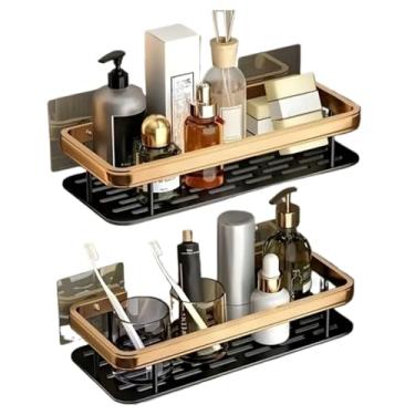 Imagem de Suporte Para Shampoo Prateado E Dourado Para Prateleira De Banheiro Com Adesivo Incluído(Dourado,2 Suportes)