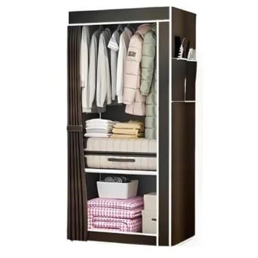 Imagem de Grande Arara Guarda Roupa Dobrável Com Capa Tecido 4 Divisorias Roupeiro Organizador Roupas Armário para Quartos, Casas Pequenas e Viagens(PRETO,SOLTEIRO)