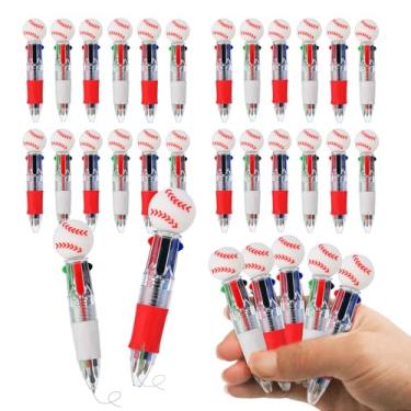 Imagem de emzrivo 24 peças de lembrancinhas de festa de beisebol multicoloridas em uma canetas 4 em 1 fofas e divertidas canetas esferográficas kawaii a granel para sacolas esportivas (beisebol)