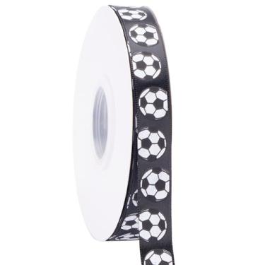 Imagem de Fita de futebol, 1,5 cm x 1,5 m, branco/preto, use para laços de cabelo de equipe, grinalda, cordões esportivos, embrulho de presente, decoração de festa, todo artesanato e costura (preto, 50 jardas)
