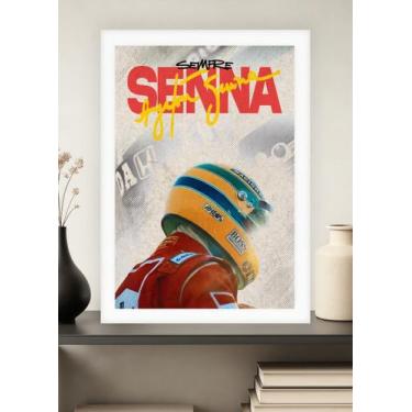 Imagem de Quadro Ayrton Senna Ícone com Vidro e Moldura Branca Tam:A4 - Spark Lo