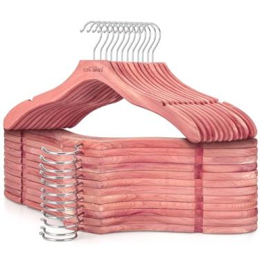 Imagem de TOPIA HANGER Cabides de cedro vermelho, pacote com 24, suéter de madeira durável, cabides sem batidas, gancho giratório de 360° e entalhes cortados, cabides para suéter, casaco, camisas, jaquetas