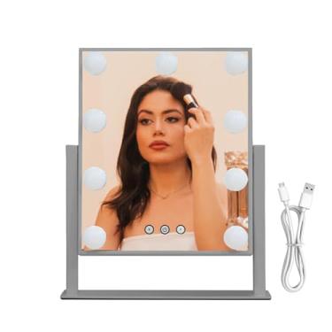 Imagem de Espelho De Maquiagem Com Luzes,Controle Por Toque Regulável 3 Cores - Espelho De Maquilhagem LED Iluminado Para Decoração De Mesa | Para Mulheres E Raparigas Mãe Filha Casa De Banho Quarto