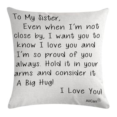 Imagem de AliCarr To My Sister, fronha de presente de aniversário para crianças 45,7 x 45,7 cm, lembrete de presentes de irmãs para mulheres, mulheres, meninas, aniversário, capa de almofada de irmão para irmã