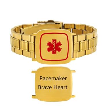 Imagem de Vivaday Pulseira de alerta médico masculina | Pulseira de corrente larga de identificação de aço inoxidável | Pulseira de gelo de contato de emergência gravada personalizada | Símbolo EMS da Estrela