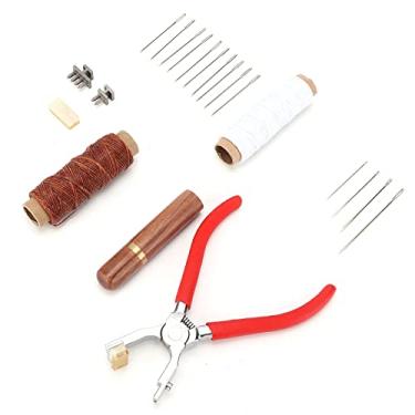 Imagem de Ferramentas de costura de couro DIY Kit de costura manual com alicate de perfuração manual Agulhas de costura Linha de costura 21 peças Kit de reparo de couro para bolsas Cintos