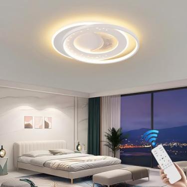 Imagem de Luminária de teto moderna para quarto com controle remoto, branca, para ambientes internos, com LED dimerizável em formato de anel, ideal para sala de jantar, ilha de cozinha, corredor e sal