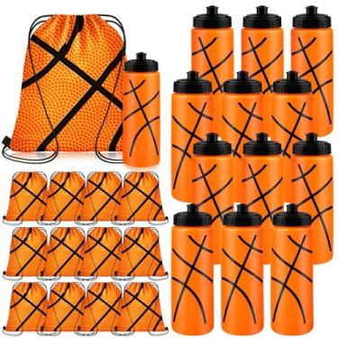 Imagem de Denylo pro 12 conjuntos de garrafas de água de basquete de 590 ml, acessórios para copo de bola esportiva com cordão de basquete para lembrancinhas de festa esportivas, lembrancinhas de festa