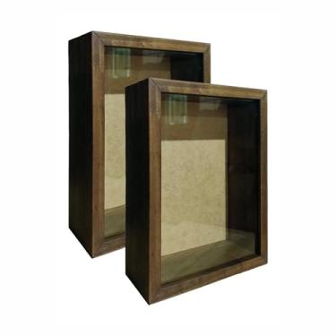 Imagem de KIAGA, Kit 2 Molduras Caixa Alta com Vidro para Quadros Quilling e Scrapbook 30x40-1,5x6,5 Cor:MARROM;Tamanho:30X40 CM