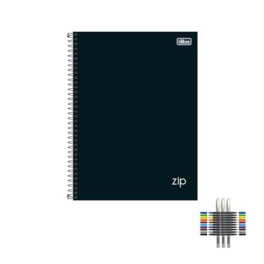 Imagem de Kit Caderno Universitário Tilibra Capa Dura Zip Preto 10 Matérias + Caneta Trigel Branca + Marcador Artístico Brush Dual Tip