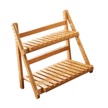 Imagem de Generic Suporte para plantas de bambu, prateleira para plantas, escada, organizador de mesa de 2 camadas, suporte para vasos, prateleira para jardim, balcão, Castanho Claro 30cm