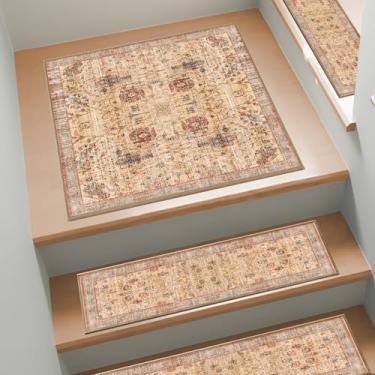 Imagem de Escadas antiderrapantes para degraus de madeira, 1 peça de tapete de escada com adesivo traseiro, 76 cm x 76 cm, lavável e reutilizável, tapetes de segurança para crianças, idosos e cães