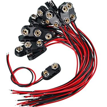 Imagem de Pacote com 10 conectores T tipo 9 V com clipe de bateria longo conexão de cabo rígido conector preto vermelho (tipo T)