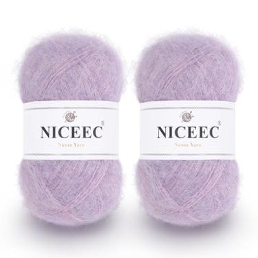 Imagem de NICEEC 2 novelos de fio de mohair de pelo longo, fofo e felpudo, luxuoso e fino, fio de mistura de lã para crochê e tricô, total de 79,9 g/788 m - roxo claro