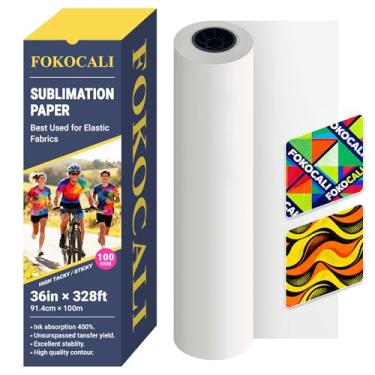 Imagem de FOKOCALI Rolo de papel de transferência de sublimação de vestuário pegajoso de 91 cm x 100 m de altura, 100 g/m², evita fantasmas