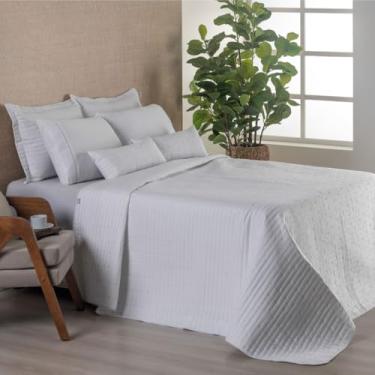 Imagem de Hipercal Jogo de Cama Premium, 7 Peças, Azul Marinho com Listras e Bolinhas, 400 Fios, Tamanho Casal Urban (Branco, Solteiro)