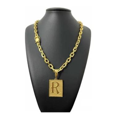 Imagem de Cordão Maciço Cadeado 10mm + Pingente Letra Elos Soldados