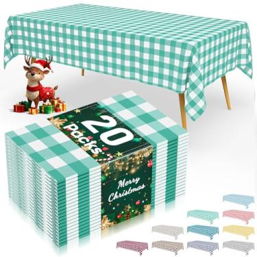 Imagem de Smiry 20 panos de mesa descartáveis guingão, toalha de mesa de plástico impermeável, 137 x 272 cm, retangular, azul-petróleo e branco, para piquenique, aniversário, festa