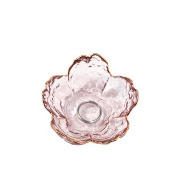 Imagem de Bandeja de joias de anel de flor, travessa de bugiganga de vidro (borda dourada rosa)