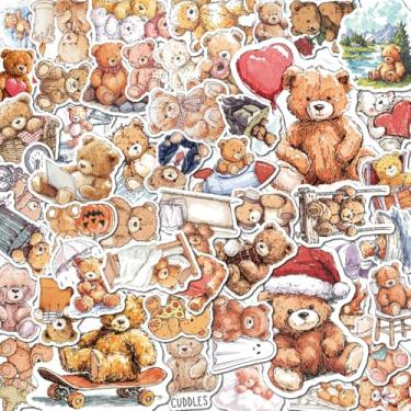 Imagem de Pacote de 100 adesivos de urso fofo – Decalques de vinil à prova d'água para garrafas de água, laptops, telefones, notebooks, carros – gráficos vibrantes e legais para entusiastas de ursos fofos