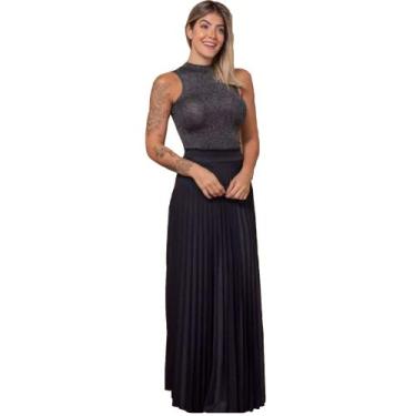 Imagem de Saia Plissada Feminina Longa Moda Evangelica Com Forro Preta Tamanho P