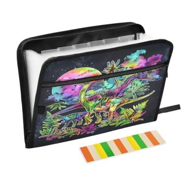 Imagem de CEBUGI Pasta expansível de 13 bolsos, impermeável, sanfonada, organizador de arquivos com etiquetas tamanho A4, organizador de documentos de papel para escola, material de escritório, dinossauro