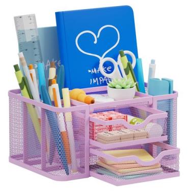 Imagem de Organizador de mesa Marbrasse Mesh com porta-canetas e 2 gavetas roxo