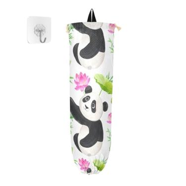 Imagem de xigua Suporte de parede para saco plástico Pandas fofo com cordão, pacote com 2, organizador de sacolas de compras reutilizáveis para bolsas, meias, roupas íntimas e gravatas