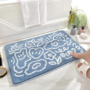 Imagem de Tapetes de banheiro macios, tapetes de banho laváveis, tapetes de banho antiderrapantes para chuveiro, tapete felpudo de microfibra, tapete super absorvente, estampa listrada, tapete de corredor de