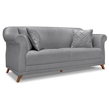 Imagem de Sofá Living 3 Lugares 2,20m Vênus Linho Grafite Pés Castanho - Pallazio