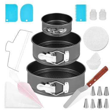 Imagem de UKQRRTC Formas de bolo, formas antiaderentes à prova de vazamento, inclui ferramentas de decoração como nivelador de bolo, raspador, espátula e conector, fácil de limpar, presente para entusiastas de