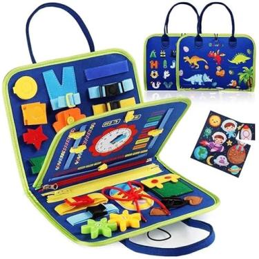 Imagem de Maleta Atividade Coordenação Sensorial Montessori Infantil(Azul Dino Dinossauro)