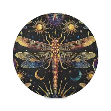 Imagem de xigua Jogo americano redondo com libélula arco-íris, conjunto de 1 para mesa de jantar, tapetes de mesa antiderrapantes laváveis e resistentes ao calor para decoração de festa, cozinha, jantar