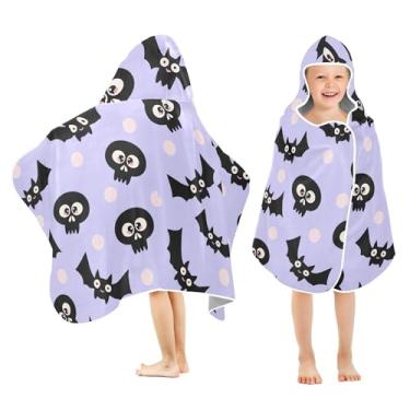 Imagem de Burbuja Skulls Bats Toalha de banho com capuz para crianças, toalha de praia de pelúcia macia absorvente para meninas e meninos 3-10 anos, 61 x 127 cm