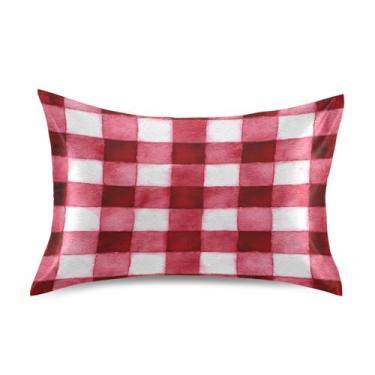 Imagem de Fronha de almofada de seda para pele e cabelo extra macia, resistente a rugas e desbotamento com fecho de envelope (tamanho padrão, 76 x 50 cm) | Guingão vermelho de Natal