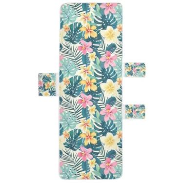 Imagem de STAYTOP Capa de toalha de cadeira havaiana de flor de ovo, capa de espreguiçadeira macia, capas de cadeira de praia com bolsos para jardim ao ar livre, pátio, pátio, banhos de sol, gramado, 215 x 76