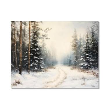 Imagem de Pôster de paisagem de Natal inverno fazenda alce pinhas boneco de neve natureza pintura em tela impressão de parede decoração de sala de estar (SKU10,50.8x71.1 cm = (50 x 70 cm), sem moldura)